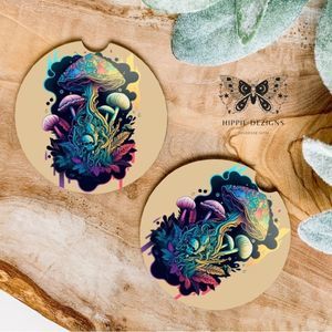 Trippy Mushroom 🍄 Car Coaster Set | Mushroom Decor | Mushroom Art